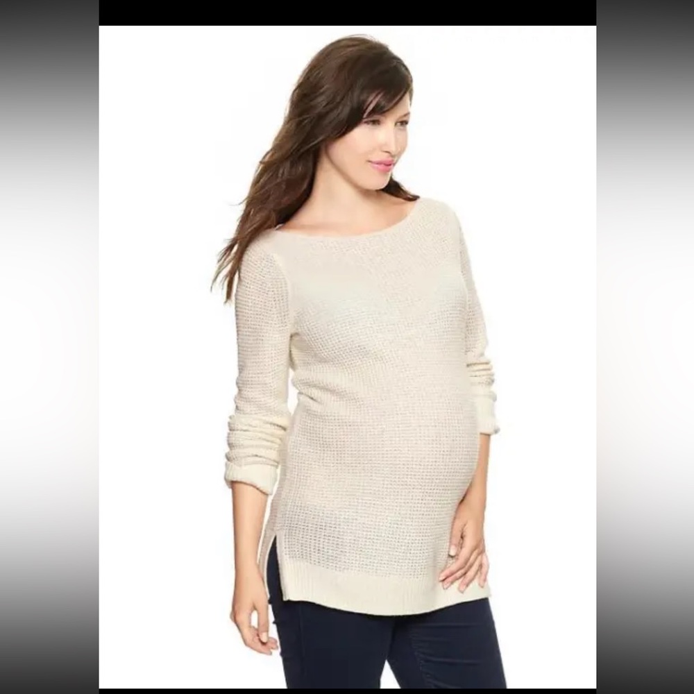 Maternity waffle stitch crew neck sweater XS